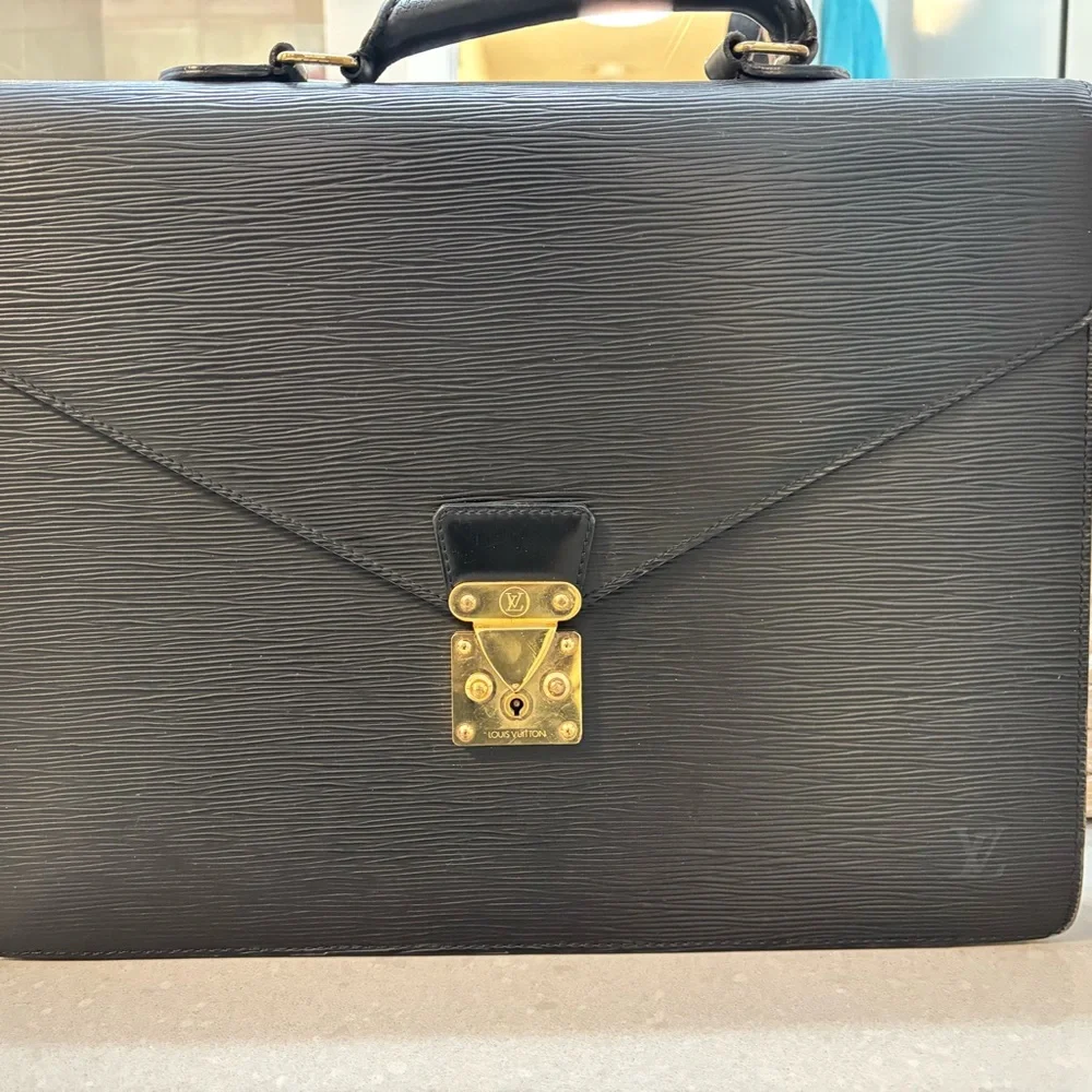 LAST CHANCE Louis Vuitton Black Epi Leather Briefcase with Gold Hardware
